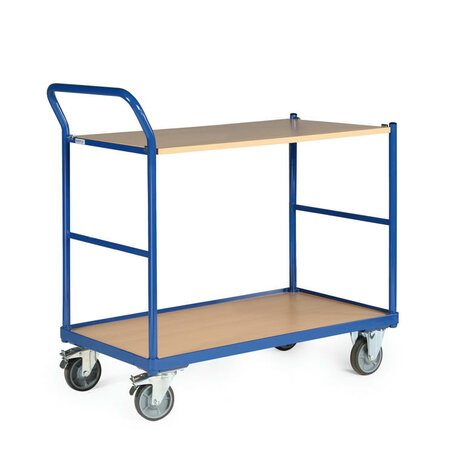 Tafelwagen basic 120-1208, met 2 laadvlakken en schuine duwbeugel, laadvlak 850x500 mm, Tauroflex