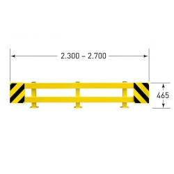 Black Bull stalen aanrijdbeveiliging Set B 2300/kopse kant bescherming/hoogte 500 mm/lengte van 2300 tot 2700 mm/geel-zwart