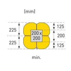 Kunststof kolombescherming/voor binnen- en buitengebruik/hoogte 1100 mm/breedte 450 tot 550 mm/diepte 125 mm/geel-zwart