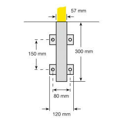 Stalen beveiligingsbeugel voor binnengebruik/hoogte 1300 mm/breedte 1500 mm/diameter 48 mm/voor wandmontage (uitneembaar) of voor in beton/geel-zwart