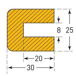 Stootrand om op te steken rechthoek 25/30/8/ter bescherming van profielen/lengte 1 meter/polyurethaan/geel-zwart/voor binnen- en buitenbereik