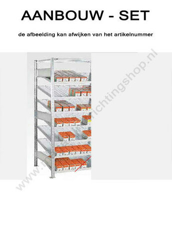 13621-Aanbouwset kanbanstelling - ca. 2000x1000x800mm/zonder verdeel- en zijschotten/7 schuine legborden en 1 afdekbord/sendzimir verzinkt/150kg legbordbelasting