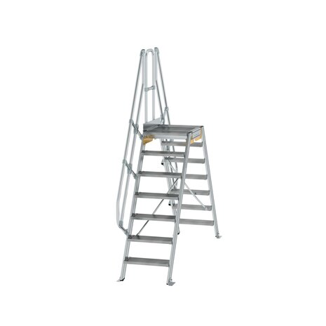 Aluminium brugtrap 60°  - totale hoogte 2.935 mm/hoogte onder platform 1.660 mm/aantal treden 2x7/breedte treden 600 mm/treden en platform gemaakt van gegolfd aluminium R 9