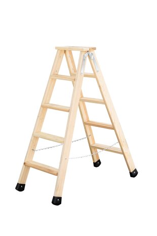 Houten trap tweezijdig oploopbaar - werkhoogte 2.710 mm/ladder lengte 1.380 mm/aantal treden 2x5/belastbaar tot 150 kg