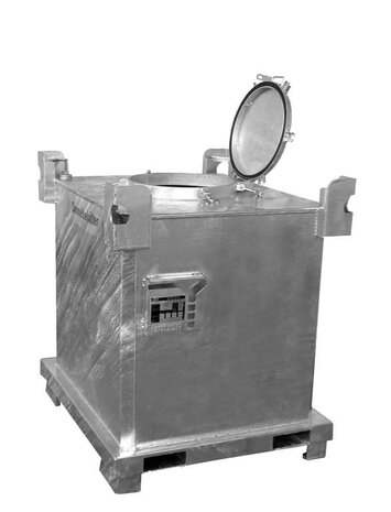 Speciaal-afvalcontainer type SAF 600 - ca. 1200x1000x975 mm (lxbxh)/inhoud 600 liter/3-voudig stapelbaar/max. totaalgewicht 1092 kg/voor vloeibare stoffen