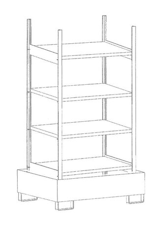 Basisrek voor kleine blikken type 3022-4E verzinkt - ca. 1200x800x2260 mm (bxdxh)/met 4 vakniveaus (4 vuurverzinkte legborden) + verzinkte opvangbak/opvangvolume 1 x 243 liter