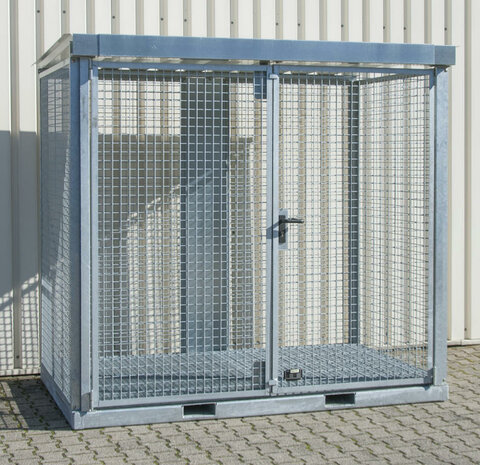 Gasflessen-container type GFC-E/G M3 verzinkt - ca. 2535x1575x2260 mm (lxbxh)/max. 60 gasflessen Ø 230 mm/met roosterbodem (draagkracht 1000 kg/m²)/afsluitbare vleugeldeur