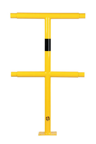 Middenstaander M-SG voor veiligheidsrailing Ø 48 mm/voor binnen-en buiten gebruik/1000x500 mm/verzinkt en poedercoating RAL 1023 geel/met zwart folie