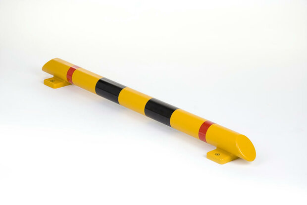 Stootbeschermbalk P60-30 polyurethaan/lengte 1200mm/diameter Ø 80 mm/geel met zwarte en rode waarschuwings reflectoren