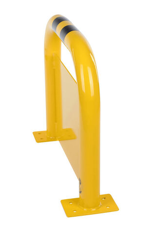 Stalen beschermbeugel 30-40-U met onderrijbeveiliging/hoogte 600 mm/breedte 750 mm/diameter 76 mm/hoogte onderrijbeveiliging 400 mm/geel-zwart