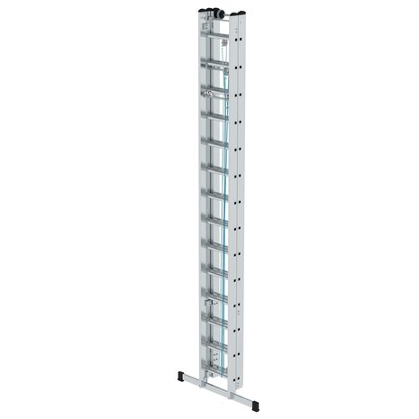 Aluminium 3-delige optrekladder  - met stabilisatiebalk/werkhoogte 10.8 m/ladderlengte uitgeschoven 9.7 m/ladderlengte ingeschoven 4.1 m/aantal sporten 3x14/breedte ladder 470 mm