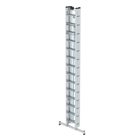 Aluminium 3-delige optrekladder  - met Nivello stabilisatiebalk/werkhoogte 10.8 m/ladderlengte uitgeschoven 9.7 m/ladderlengte ingeschoven 4.1 m/aantal sporten 3x14/breedte ladder 470 mm