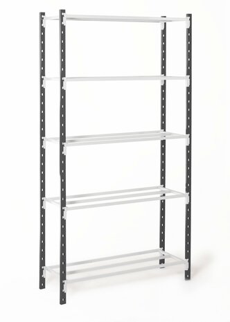 Basisset legbordstelling Flip - ca. 2000x1000x300 mm/5 niveaus met buislegborden/170 kg/leverbaar in diverse RAL kleuren