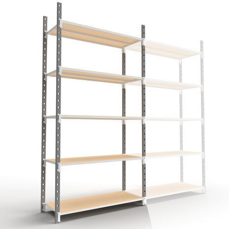 Basisset legbordstelling Flip - ca. 2000x1250x1000 mm/5 niveaus met buislegborden/112 kg/leverbaar in diverse RAL kleuren