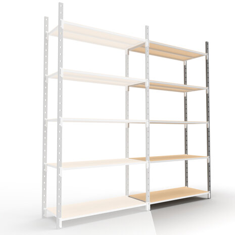 Aanbouwset legbordstelling Flip - ca. 2000x1000x800 mm/5 niveaus met buislegborden/233 kg/leverbaar in diverse RAL kleuren