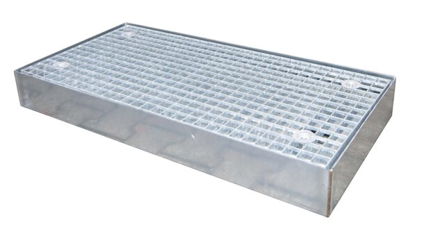 Bodembeschermbak type BSW 122 verzinkt - ca. 1000x500x123 mm (lxbxh)/opvangvolume 55 liter/met verzinkt rooster (draagkracht 5000 kg/m&sup2;)/met palletwagen of heftruck berijdbaar