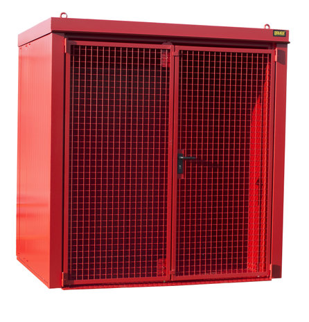 Gasflessen-Container type GFC-B M2 gelakt - ca. 2125x1610x2265 mm (lxbxh)/afsluitbare vleugeldeur van draadgaas/opslag voor buiten/max. 40 gasflessen Ø 230 mm/traanplaatbodem
