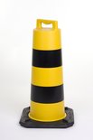 Verplaatsbare poller 20050/met handvat/hoogte 800mm/afmetingen grondplaat 440x440 mm/geel-zwart/voor binnen-en buitengebruik
