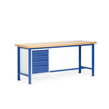 Standaard werkbank met 1 kastenblok 53-7722-34, afmetingen 2000x700 mm, tafelblad 40 mm multiplex, Taurotec