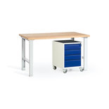 Systeem-werkbank met rolkast 2 55-4262-34, lengte 1500 mm, verstelbare hoogte, Taurotec