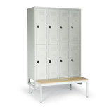 Kledingkast Classico dubbelvaks met ondergebouwde zitbank 527-1016, met 8 vakken, afdelingsbreedte 300 mm, Protaurus