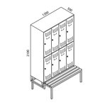 Kledingkast Classico dubbelvaks met ondergebouwde zitbank 527-1016, met 8 vakken, afdelingsbreedte 300 mm, Protaurus