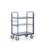 Etagewagen 24-1126 met 3 laadvlakken, kopwanden met staaldraadhekken, laadvlak 1200x800 mm, Rotauro