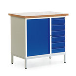 Kleine compacte werkbank stationair 51-2209-33, afmetingen 935x950x560 mm (hxbxd), met 6 schuifladen, Taurotec