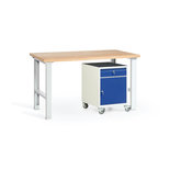 Systeem-werkbank met rolkast 1 55-4261-34, lengte 1500 mm, verstelbare hoogte, Taurotec