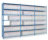 Aanbouwset legbordstelling Quick'Tube - ca. 2000x1000x366 mm/7 niveaus met buislegborden/160 kg/RAL 5015 hemelsblauw