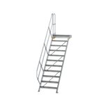 Aluminium vaste trap met platform 45° - loodrechte hoogte 2.290 mm/aantal treden 11/breedte treden 800 mm/treden en platform gemaakt van gegolfd aluminium R 9
