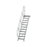 Aluminium vaste trap met platform 45° - loodrechte hoogte 2.290 mm/aantal treden 11/breedte treden 600 mm/treden en platform gemaakt van gegolfd aluminium R 9