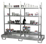 Basis- en aanbouwrek voor kleine blikken type 3023-4E verzinkt - ca. 1000x600x2000 mm (bxdxh)/met 4 vakniveaus (4 vuurverzinkte roosterbodems) + verzinkte opvangbak/opvangvolume 1 x 279 liter