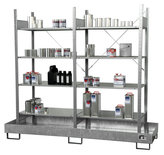 Basis- en aanbouwrek voor kleine blikken type 3024-4E verzinkt - ca. 1000x600x2000 mm (bxdxh)/met 4 vakniveaus (4 verzinkte legborden) + verzinkte opvangbak/opvangvolume 1 x 279 liter