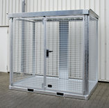 Gasflessen-container type GFC-E M3 verzinkt - ca. 2535x1575x2260 mm (lxbxh)/max. 60 gasflessen Ø 230 mm/met traanplaatbodem (draagkracht 1000 kg/m²)/afsluitbare vleugeldeur