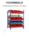 38860-Basisset schuine legbordenstelling XL - ca. 2000x1300x1200mm/5 schuine niveaus met elk 2 MULTIplus150 legborden/voor containers en kratten/sendzimir verzinkt/max. 150kg  legbordbelasting per niv