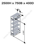 32641-75-Basisset legbordstelling - ca. 2500x750x400mm/6 legborden/RAL7035 lichtgrijs/150kg/kruisschoor