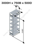 32657-75-Aanbouwset legbordstelling - ca. 3000x750x500mm/7 legborden/RAL7035 lichtgrijs/150kg/kruisschoor