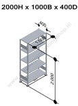 32645-Aanbouwset legbordstelling - ca. 2000x1000x400mm/5 legborden/RAL7035 lichtgrijs/150kg/kruisschoor