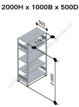 32655-Aanbouwset legbordstelling - ca. 2000x1000x500mm/5 legborden/RAL7035 lichtgrijs/150kg/kruisschoor