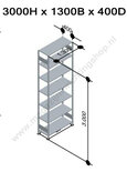 12742-130-Basisset legbordstelling - ca. 3000x1300x400mm/7 legborden/sendzimir verzinkt/150kg/kruisschoor