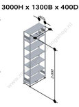 32642-130-Basisset legbordstelling - ca. 3000x1300x400mm/7 legborden/RAL7035 lichtgrijs/150kg/kruisschoor