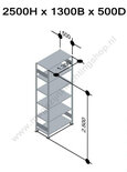 32656-130-Aanbouwset legbordstelling - ca. 2500x1300x500mm/6 legborden/RAL7035 lichtgrijs/150kg/kruisschoor