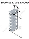 32657-130-Aanbouwset legbordstelling - ca. 3000x1300x500mm/7 legborden/RAL7035 lichtgrijs/150kg/kruisschoor