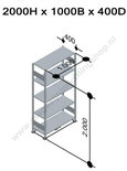 12740-LR-Basisset legbordstelling - ca. 2000x1000x400mm/5 legborden/sendzimir verzinkt/150kg/langstraversen
