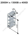 12745-130-LR-Aanbouwset legbordstelling - ca. 2000x1300x400mm/5 legborden/sendzimir verzinkt/150kg/langstraversen