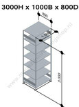 13982-LR-B-Basisset legbordstelling - ca. 3000x1000x800mm/7 legborden/RAL5010 blauw+sendzimir verzinkt/330kg/langstraversen
