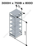 32882-75-LR-Basisset legbordstelling - ca. 3000x750x800mm/7 legborden/RAL7035 lichtgrijs/250kg/langstraversen