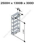 12936-130-LR-Aanbouwset legbordstelling - ca. 2500x1300x300mm/6 legborden/sendzimir verzinkt/250kg/langstraversen