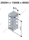 12986-130-LR-B-Aanbouwset legbordstelling - ca. 2500x1300x800mm/6 legborden/RAL5010 blauw+sendzimir verzinkt/250kg/langstraversen